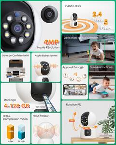 YESYAMO Caméra WiFi 2.5K 360° Intérieure 4MP
