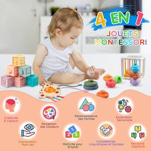 Fozcmisw Jouet Bébé Montessori 4‑en‑1 sensoriel