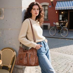 BAIGIO Vintage PU Leather Tote