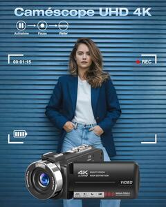 PITIKI Caméscope 4K 80MP Vision Nocturne IR